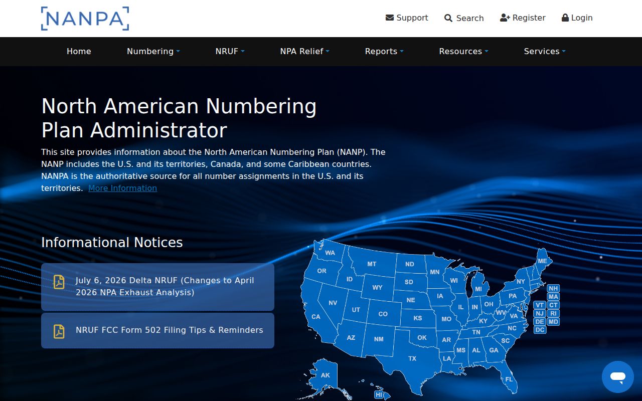 NANPA numbering site used to verify Virginia area codes and relief planning